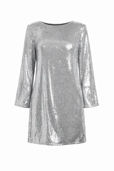 Вечірня срібна сукня з бантом на спині в паєтки міні довжини Салі - фото
