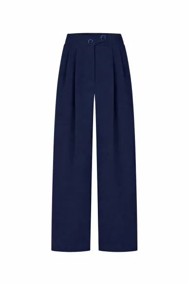 Kalistra navy blue matte crepe satin palazzo pants - photo