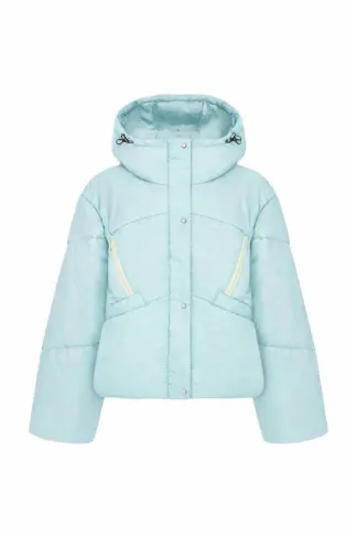 Короткая зимняя куртка с капюшоном мятного цвета Никола