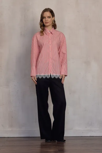 Arle fitted red-and-white striped cotton shirt with elegant back lacing. - photo