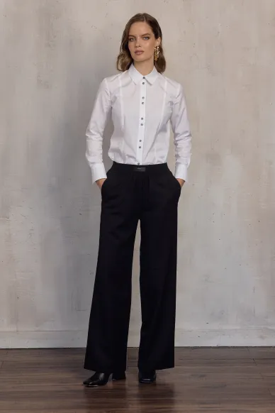 Nashville black straight-leg wool trousers with an elastic waistband - photo