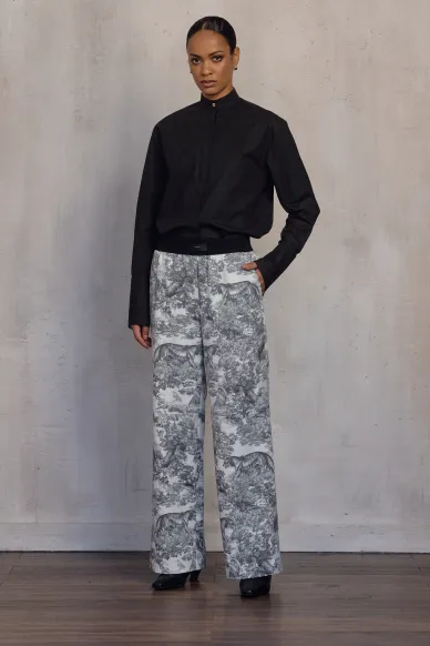 Nashville straight-leg trousers with an elastic waistband and a grey-and-white print - photo