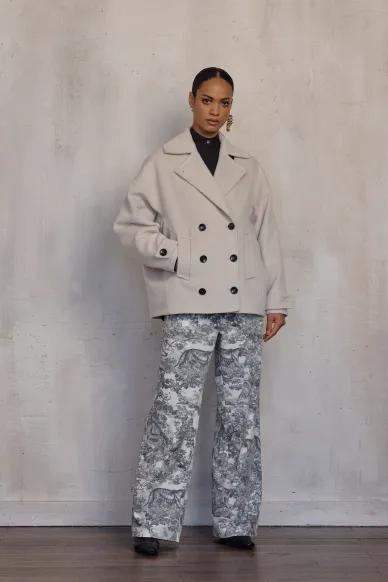 Gerda light-grey cropped oversized wool coat - photo