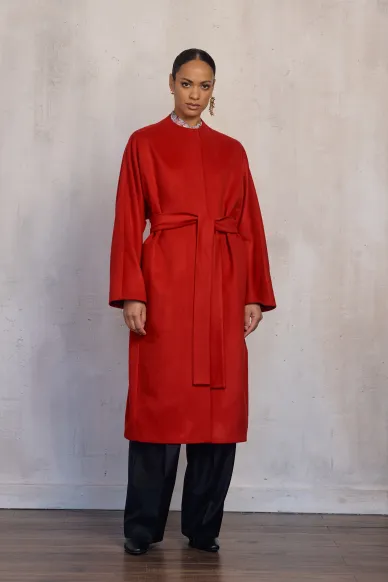Atori long red belted wool coat - photo
