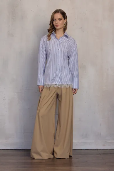 Arles blue-and-white striped fitted cotton shirt with elegant back lacing - photo