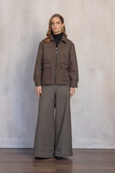 Roua blue and beige wool-blend zip-up short coat - photo