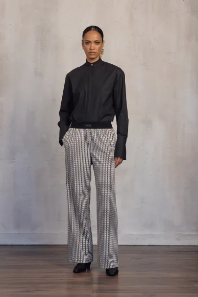 Nashville straight-leg trousers with an elastic waistband and a black-and-beige print - photo