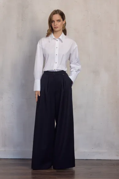 Fillar dark blue wool palazzo trousers - photo