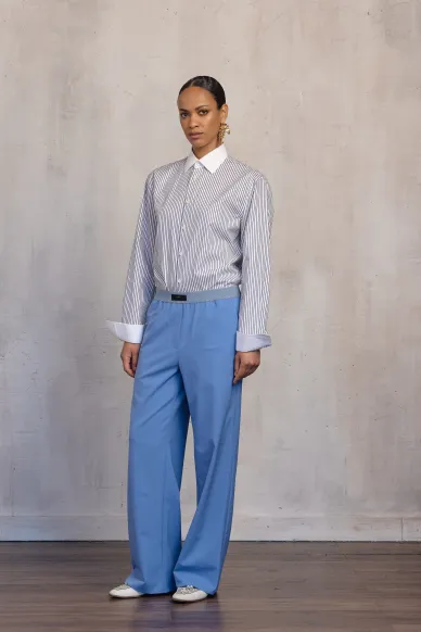 Nashville blue straight-leg wool trousers with an elastic waistband - photo