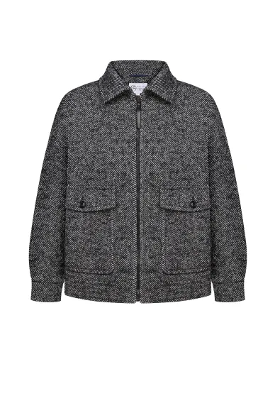 Rua black and white wool zip-up short coat - photo