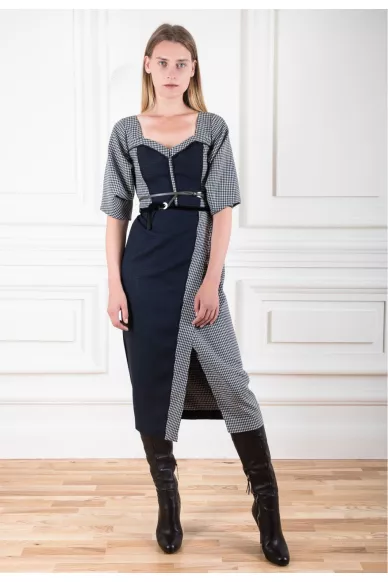 Комбинированое платье из двойной шерстяной ткани - фото