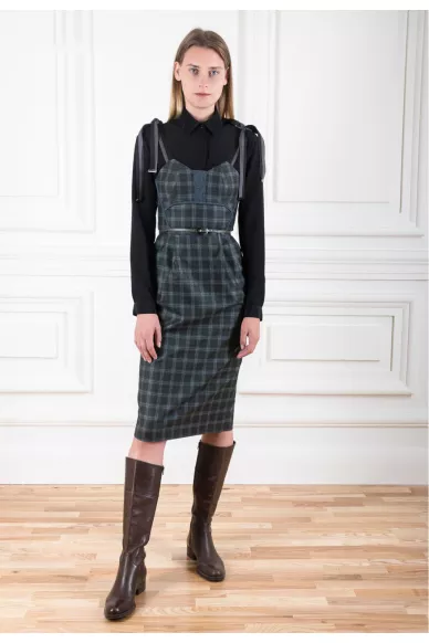 Корсетное платье в клетку без рукавов - фото