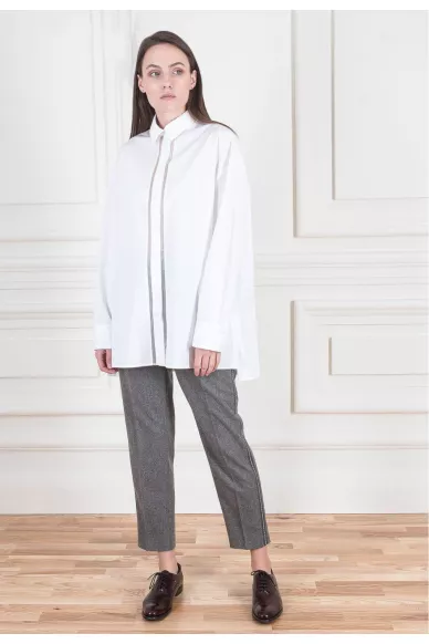 Зауженные брюки из шерстяной фланели со стрейчем - фото