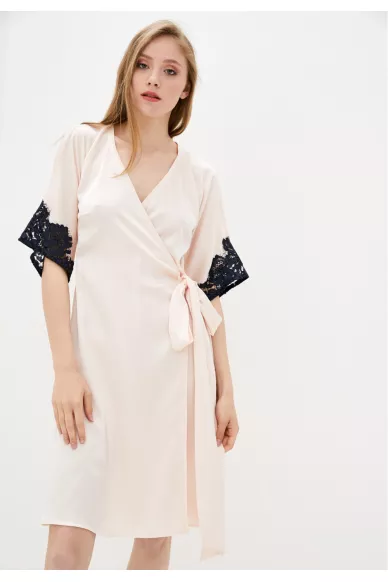 Атласный халат с кружевом Maura - фото