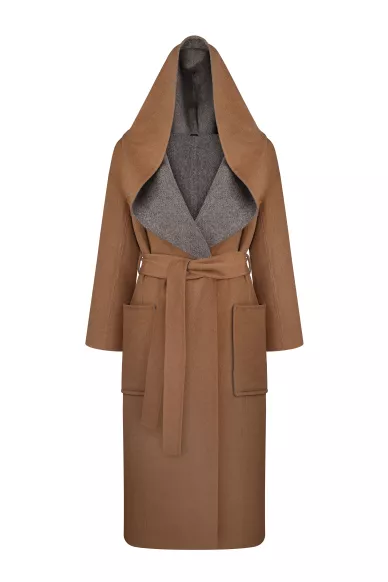 Hooded camel wool double-side coat Dakota - фото
