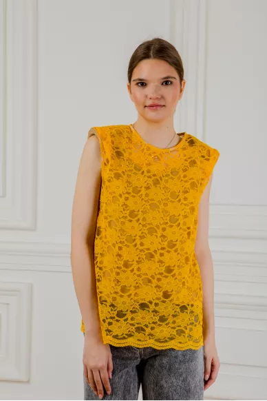 Желтый топ из кружева Леонтина - фото