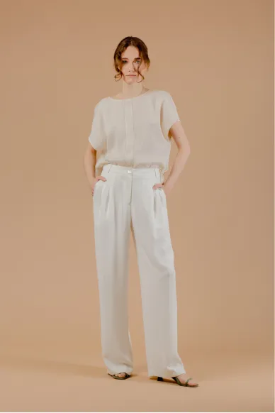 Alain ivory palazzo pants with chain