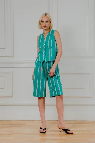 Turquoise viscose bermuda shorts in Bosconia stripe