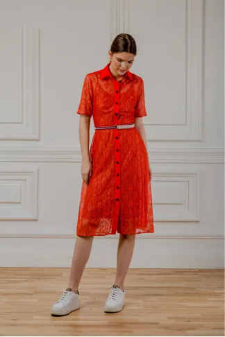 Matty coral lace midi dress