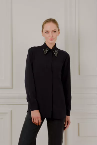 Сапфірова блуза розшита каменями Саванна - фото