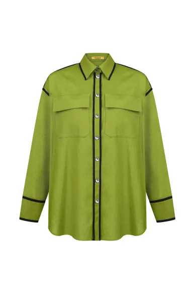 Лляна зелена сорочка з кишенями Таубер - фото