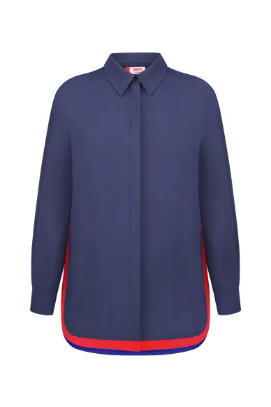 Довга темно-синя сорочка в стилі кежуал Елейн - фото