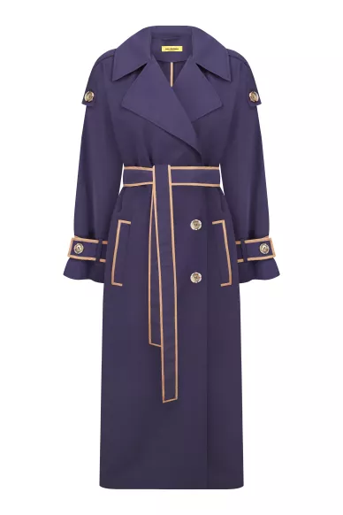 Dark purple basic trench coat with Taur edging - photo