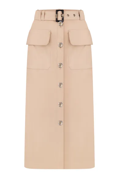 Бежева бавовняна спідниця в діловому стилі Івата - фото