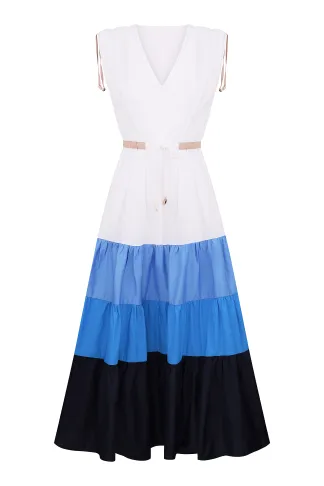 Cotton white and blue dress in the Hawaiian style of Kaya