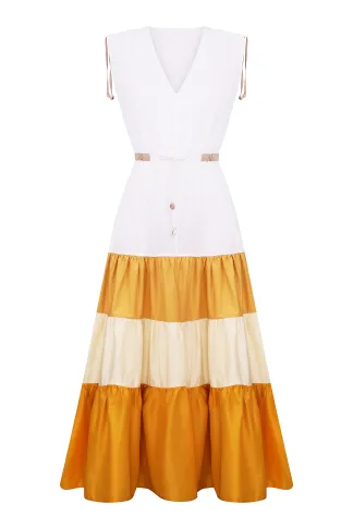 Cotton white and yellow dress in Hawaiian style by Kaya