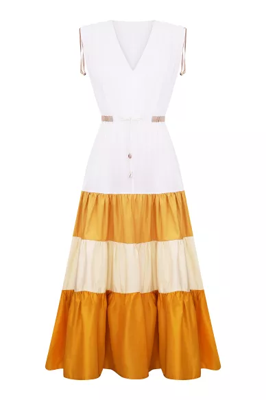 Бавовняна біло-жовта сукня в гавайському стилі Кея - фото