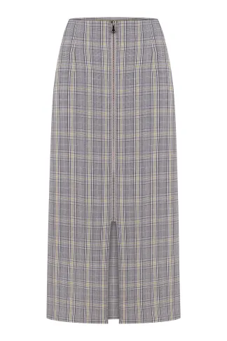 Plaid pencil skirt in Prada business style