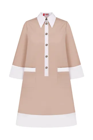 Gramma beige and white business cotton dress