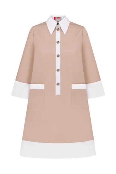 Ділова бавовняна сукня в бежево-білому кольорі Гремми - фото