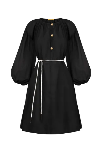 Лляна чорна сукня в етнічному стилі Бамберг - фото