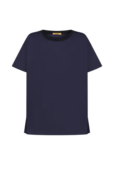 Бавовняна темно-синя футболка з круглим вирізом Тайлер - фото