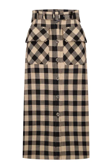 Віскозна ділова спідниця в бежево-чорну клітинку Івата - фото