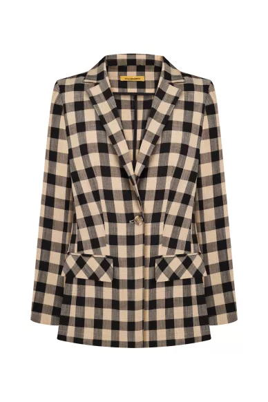 Класичний віскозний жакет в бежево-чорну клітинку Розуел - фото