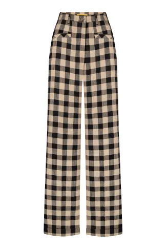 Classic viscose trousers in a beige and black Roswell check