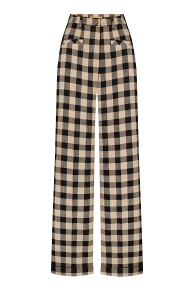 Classic viscose trousers in a beige and black Roswell check - photo