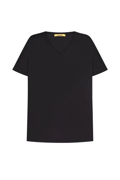 Bony Straight Black Cotton T-Shirt - photo
