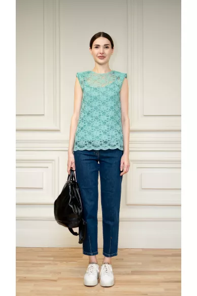 Мереживна бірюзова блуза Леонтіна - фото