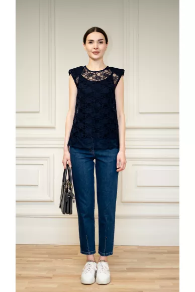 Мереживна синя блуза Леонтіна - фото