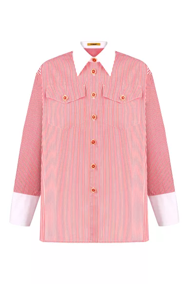 Смугаста біло-червона сорочка з бавовни Локвуд - фото