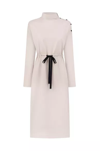 Ділова світло-сіра сукня з воротом Гаурда - фото