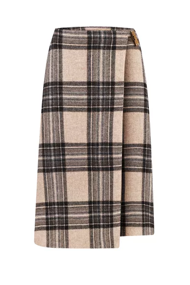 Black and beige plaid skirt with an asymmetrical cut by Ageda - photo