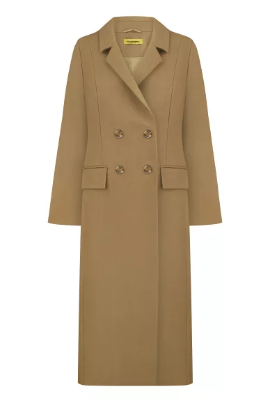 Класичне приталене пальто бежевого кольору з вовни Ервін - фото