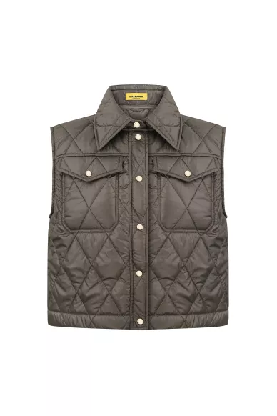 Стеганая короткая жилетка в цвете хаки Тренто - фото