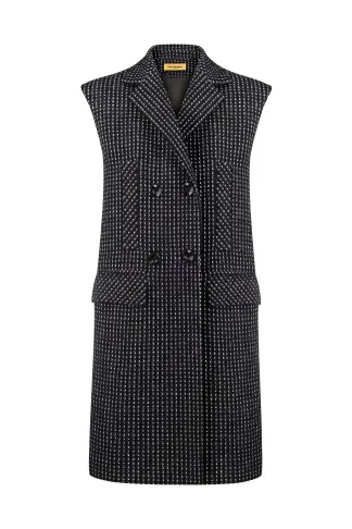 Вовняна подовжена жилетка чорно-білого кольору в діловому стилі Перла