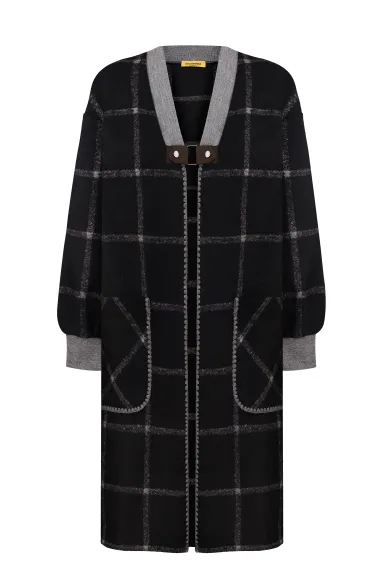 Довгий чорно-сірий кардиган з вовни Аверу - фото